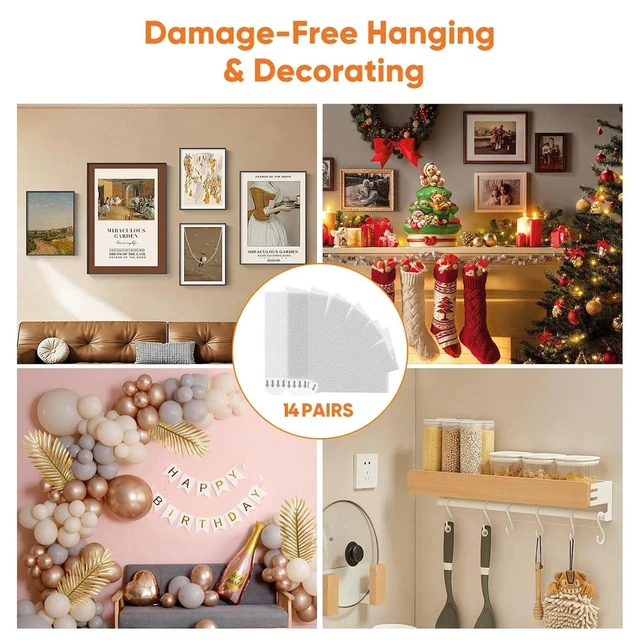 Alt view image 11 of 14 - Picture Hanging Strips 14 Pairs, Heavy Duty Large Frame Hanger, Wall Hanging Strips, Pictures Hanging Kit Without Nail, Damage-Free Adhesive Poster Strips for Home Decor, Art, Mirror
