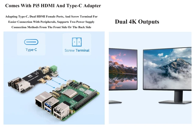 Alt view image 10 of 10 - Multi-Functional All-in-One Mini-Computer Kit Compatible with Raspberry Pi 5, Pi5 PCIe Box Includes Aluminum Alloy Case, PCIe to 4-CH USB3.2 Gen1 Adapter Board, Pi5 HDMI and Type-C Adapter Board