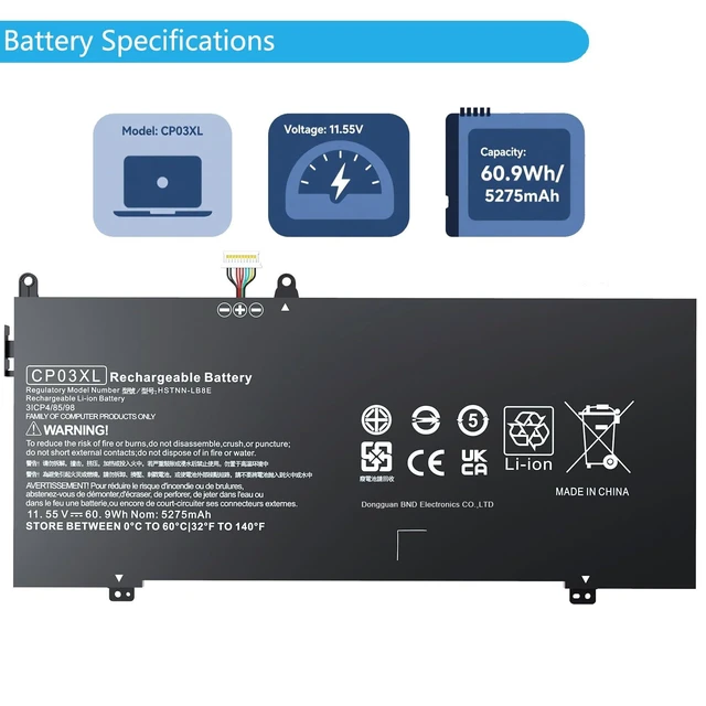 Alt view image 7 of 10 - CP03XL 929066-421 929072-855 Battery for Hp Spectre 13 X360 13-ae000 13-ae0xx 13-ae006no 13-ae001ng 13-ae040ng 13-ae049ng 13-ae013dx ae011dx 13t-ae000 13t-ae012dx HSTNN-LB8E (11.55V 60.9Wh 5275mAh)