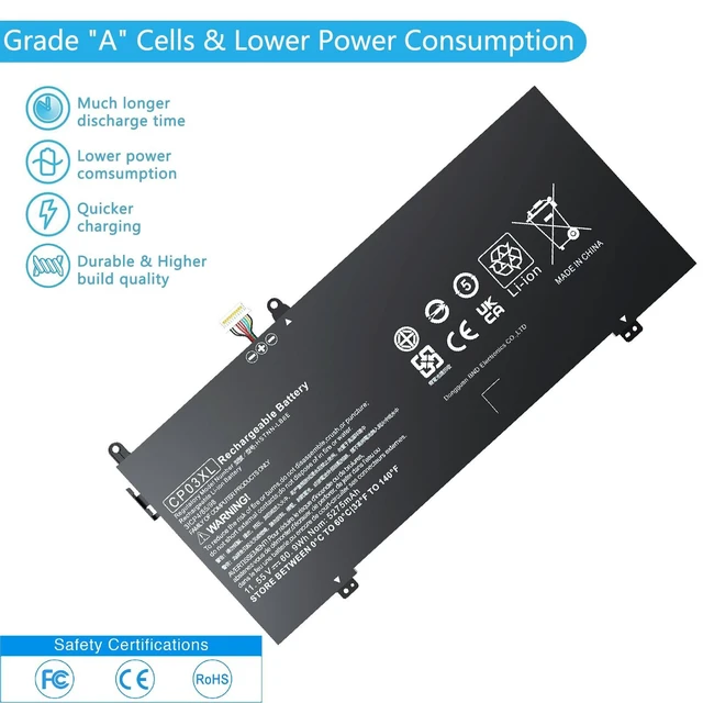 Alt view image 8 of 10 - CP03XL 929066-421 929072-855 Battery for Hp Spectre 13 X360 13-ae000 13-ae0xx 13-ae006no 13-ae001ng 13-ae040ng 13-ae049ng 13-ae013dx ae011dx 13t-ae000 13t-ae012dx HSTNN-LB8E (11.55V 60.9Wh 5275mAh)
