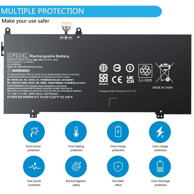 Alt view image 9 of 10 - CP03XL 929066-421 929072-855 Battery for Hp Spectre 13 X360 13-ae000 13-ae0xx 13-ae006no 13-ae001ng 13-ae040ng 13-ae049ng 13-ae013dx ae011dx 13t-ae000 13t-ae012dx HSTNN-LB8E (11.55V 60.9Wh 5275mAh)