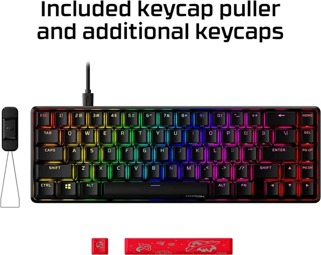 Alt view image 9 of 14 - HyperX Alloy Origins 65 - Mechanical Gaming Keyboard Compact 65% Form Factor - Linear Red Switch - Double Shot PBT Keycaps - RGB LED Backlit - NGENUITY Software Compatible