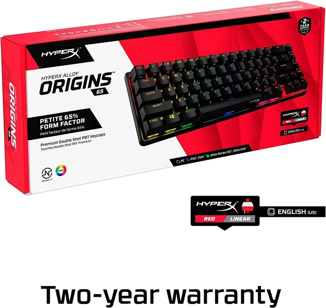 Alt view image 10 of 14 - HyperX Alloy Origins 65 - Mechanical Gaming Keyboard Compact 65% Form Factor - Linear Red Switch - Double Shot PBT Keycaps - RGB LED Backlit - NGENUITY Software Compatible