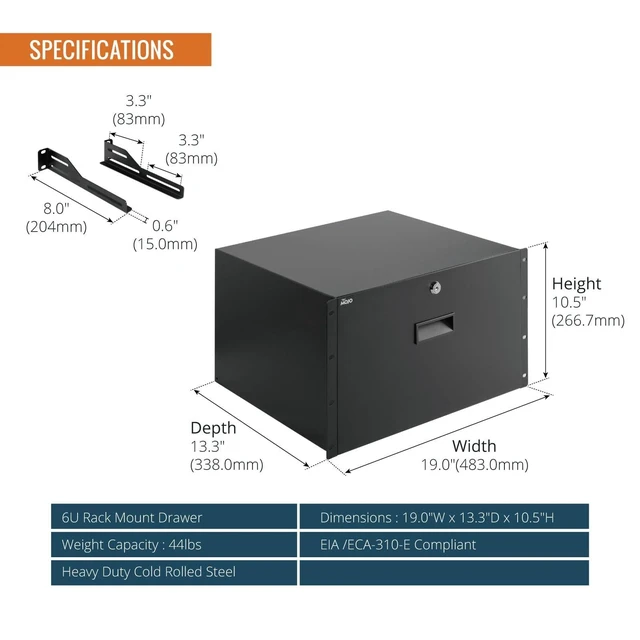 Alt view image 7 of 10 - Tecmojo 6U Rack Drawer,Rack Mount Drawer for 19in Network Equipment/Server/AV Rack or Cabinet Enclosure,Sliding and Lockable Server Rack Drawer - Load-Bearing 44lb (20kg),with Cable Management Holes