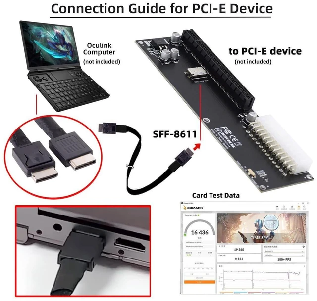 Alt view image 9 of 10 - xiwai Straight Type Connector OcuLink PCI-Express SFF-8611 4i Male to PCIe SFF-8611 Male Data Active Cable for External eGPU SSD, 50cm