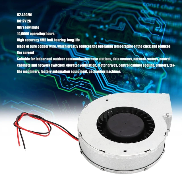 Alt view image 7 of 10 - Brushless 12V DC Blower Fan, Dual Ball Cooling Blower Fan 62.49CFM High Temperature Brushless Centrifugal Fan for Data Centers Light Weight