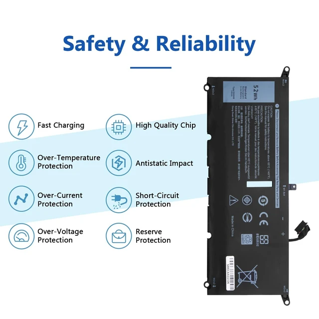 Alt view image 8 of 10 - DXGH8 52W Laptop Battery Replacement for Dell XPS 13 9380 9370 2019 7390 Series Vostro 5390 5391 Series Inspiron 7390 2-in-1 7391 2-in-1 Series H754V 0H754V 0V48RM V48RM HK6N5 P113G001 P114G001