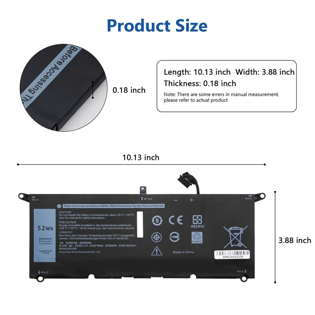 Alt view image 7 of 10 - DXGH8 52W Laptop Battery Replacement for Dell XPS 13 9380 9370 2019 7390 Series Vostro 5390 5391 Series Inspiron 7390 2-in-1 7391 2-in-1 Series H754V 0H754V 0V48RM V48RM HK6N5 P113G001 P114G001