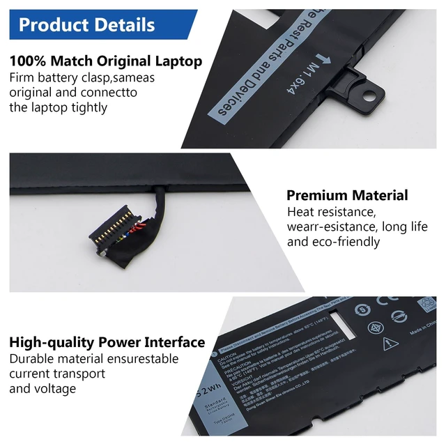 Alt view image 9 of 10 - DXGH8 52W Laptop Battery Replacement for Dell XPS 13 9380 9370 2019 7390 Series Vostro 5390 5391 Series Inspiron 7390 2-in-1 7391 2-in-1 Series H754V 0H754V 0V48RM V48RM HK6N5 P113G001 P114G001