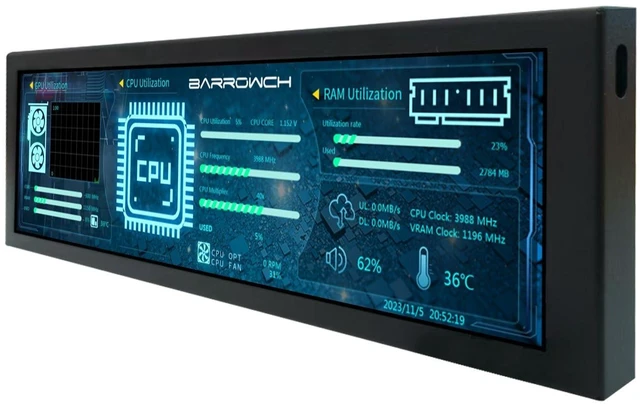 Alt view image 6 of 10 - VSDISPLAY 8.8 Inch LCD Monitor 1920x480 IPS Screen Built-in Theme Editor as Computer PC Sensor Panel Temperature CPU GPU RAM Data Monitoring Secondary Display,Black
