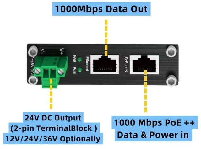 Alt view image 8 of 10 - PoE Splitter 12V 802.3bt Compliant Gigabit Port, Industrial 10/100/1000Mbps IEEE802.3bt Power Over Ethernet Splitter Adapter with 12V Output for Surveillance Camera CCTV/VoIP Phone