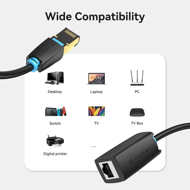 Alt view image 10 of 10 - VENTION Cat 8 Ethernet Extension Cable 26FT 40Gbps LAN Cable Extender Cat8 FTP Ethernet Patch Internet Cable Shielded RJ45 Male to Female Connector for Computer PC Laptop Smart TV