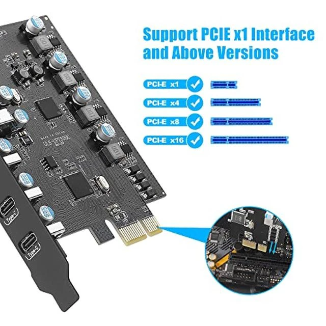 Alt view image 7 of 10 - Fanblack 7 Ports PCI-E to USB 3.0 Expansion Card (4 USB A and 3 USB C Ports), Internal Converter PCI Express Expansion Card for Desktop PC, Works with Win/Linux/Hackintosh/Proxmox/MAC OS/Ubuntu/unRAID