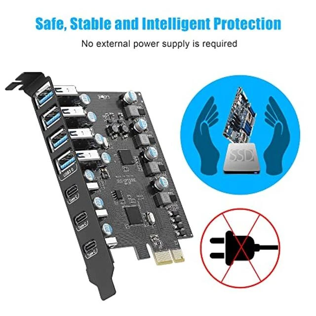 Alt view image 8 of 10 - Fanblack 7 Ports PCI-E to USB 3.0 Expansion Card (4 USB A and 3 USB C Ports), Internal Converter PCI Express Expansion Card for Desktop PC, Works with Win/Linux/Hackintosh/Proxmox/MAC OS/Ubuntu/unRAID