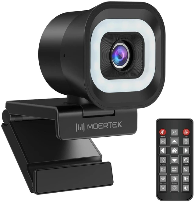 Alt view image 6 of 10 - 4K Webcam with 5-Level LED Light, 12MP Camera, USB Webcam with Dual Noise-canceling Microphones, PDAF Fast Auto Focus, Remote Control, 360° Rotation, Perfect for Live streaming, Online Meeting