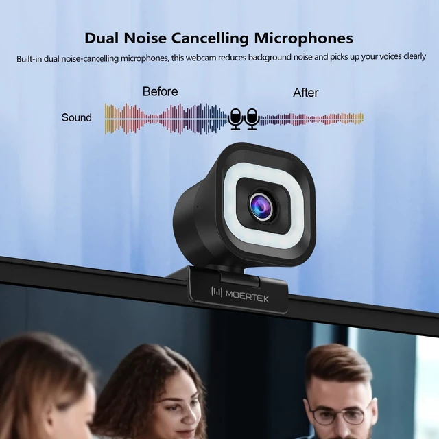 Alt view image 10 of 10 - 4K Webcam with 5-Level LED Light, 12MP Camera, USB Webcam with Dual Noise-canceling Microphones, PDAF Fast Auto Focus, Remote Control, 360° Rotation, Perfect for Live streaming, Online Meeting