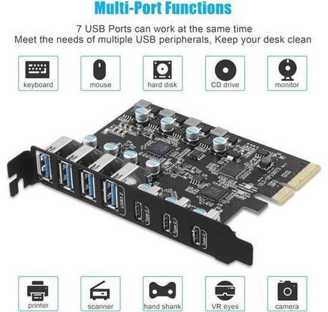 Alt view image 11 of 14 - WISDUM PCIe to USB 3.2 Gen 2 Card with 20 Gbps Bandwidth 7 USB Ports (4 USB Type-A and 3 USB Type-C Ports), PCI Express (PCIe) Expansion Card USB Card for Desktop PC