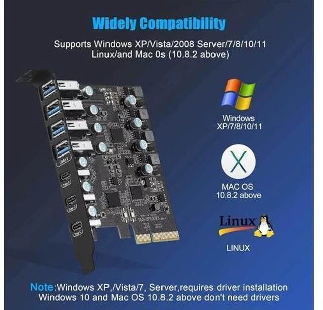 Alt view image 12 of 14 - WISDUM PCIe to USB 3.2 Gen 2 Card with 20 Gbps Bandwidth 7 USB Ports (4 USB Type-A and 3 USB Type-C Ports), PCI Express (PCIe) Expansion Card USB Card for Desktop PC
