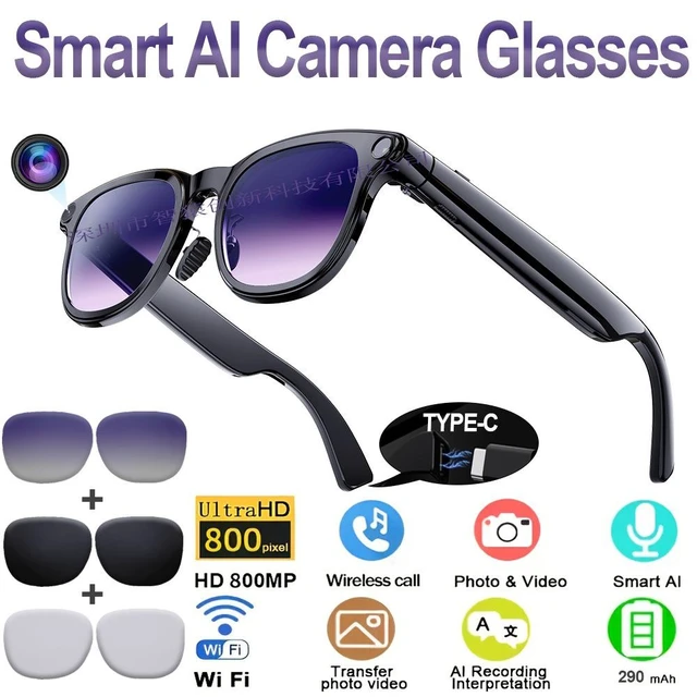 Alt view image 15 of 17 - AI Smart Glasses with 8MP Camera, Real-Time Translation & Object Recognition 1200P Video, 32MP Photo, Voice Assistant, WiFi Transfer For Meetings, Travel, Lecture Recording