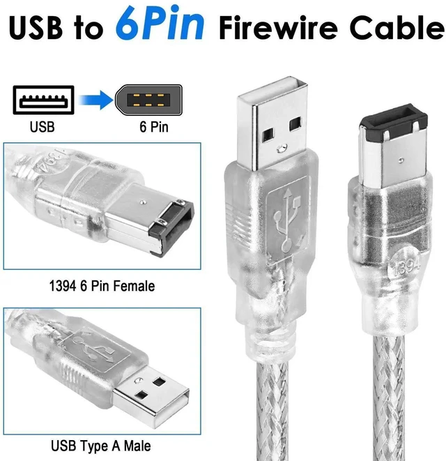 Alt view image 16 of 20 - Firewire to USB Adapter Cable 6-Pin IEEE 1394 Male to USB 2.0 Male Converter Firewire 400 1394-a to USB A Connector Cord for Digital Video Camera Printer Hard Disk (Clear Cable) 1.8m/6ft