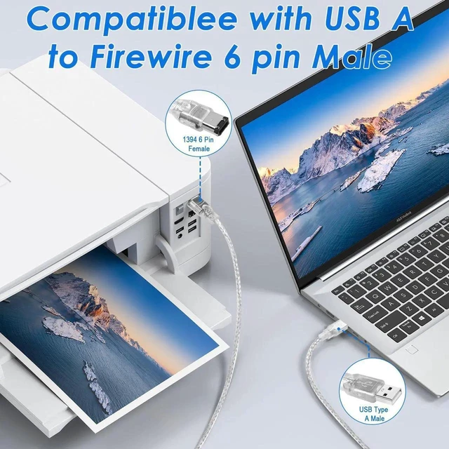Alt view image 19 of 20 - Firewire to USB Adapter Cable 6-Pin IEEE 1394 Male to USB 2.0 Male Converter Firewire 400 1394-a to USB A Connector Cord for Digital Video Camera Printer Hard Disk (Clear Cable) 1.8m/6ft