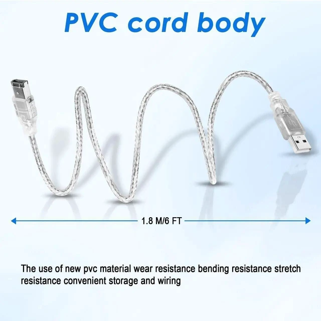 Alt view image 20 of 20 - Firewire to USB Adapter Cable 6-Pin IEEE 1394 Male to USB 2.0 Male Converter Firewire 400 1394-a to USB A Connector Cord for Digital Video Camera Printer Hard Disk (Clear Cable) 1.8m/6ft