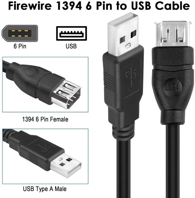 Alt view image 16 of 20 - Firewire 6-Pin to USB Adapter Cable IEEE 1394 Firewire 400 Female to USB 2.0 Male Converter Connector Cord for Computer Connecting Old External Hard Driver/Camcorder/Camera/Scanner 20cm