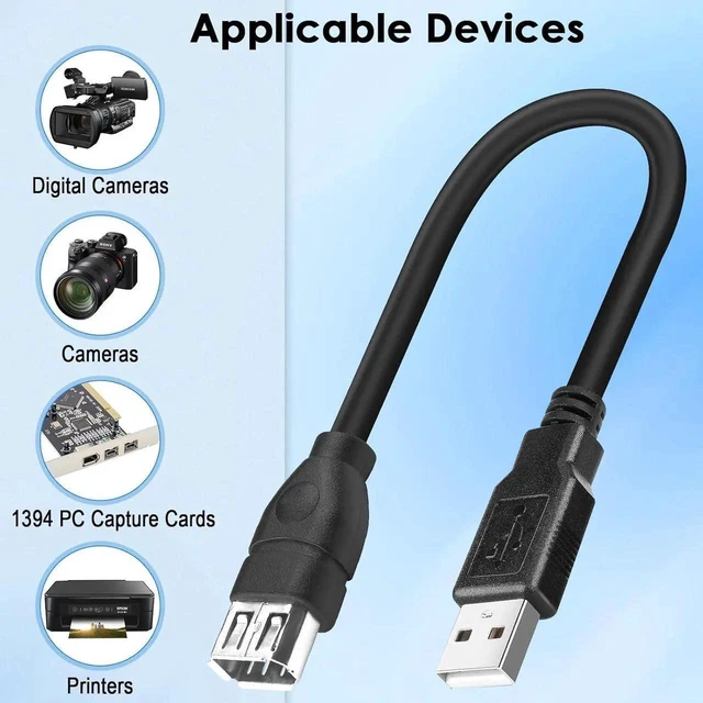 Alt view image 17 of 20 - Firewire 6-Pin to USB Adapter Cable IEEE 1394 Firewire 400 Female to USB 2.0 Male Converter Connector Cord for Computer Connecting Old External Hard Driver/Camcorder/Camera/Scanner 20cm