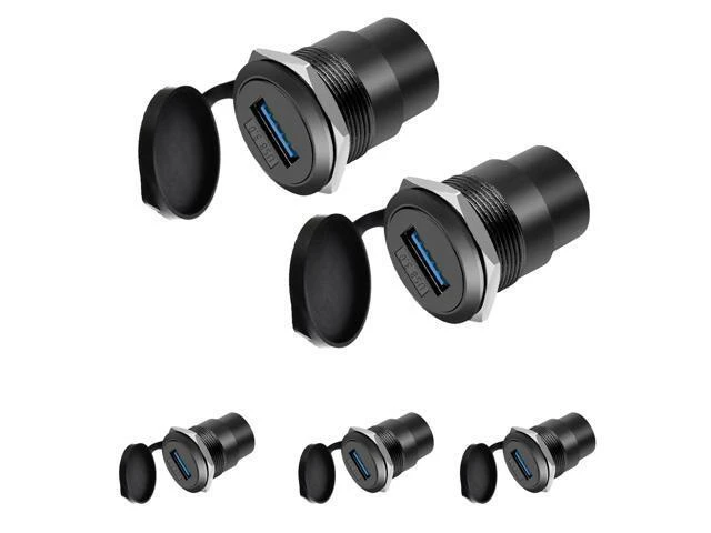 Alt view image 7 of 12 - USB3.0 Female-to-Female Panel Mount Adapter - 5Gbps High-Speed Waterproof & Dustproof USB Converter, Round Data Connector Mount for Efficient Data Transfer and Charging (5-Pack Black)