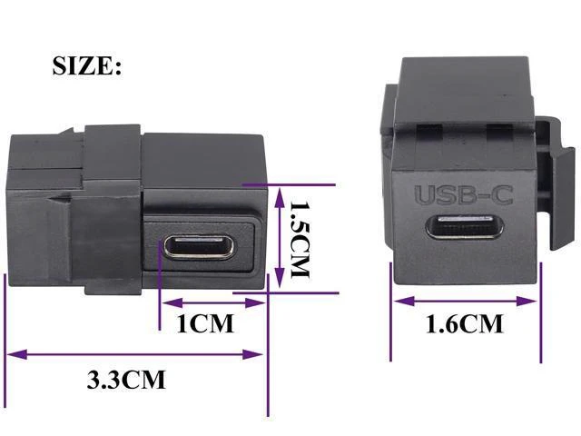 Alt view image 9 of 14 - WISDUM 90 Degree USB C 3.1 Keystone Insert Jack Connector Right Angled USB 3.1 Type-C Female to Female Keystone Insert Socket Adapter Coupler for Wall Plate Outlet Panel (90 Degree/Black/2 Pack)