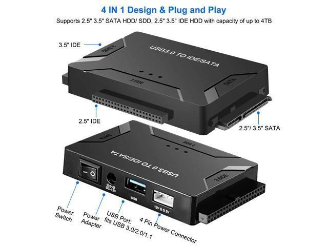 Alt view image 9 of 14 - USB 3.0 to SATA/IDE Adapter with Universal 2.5"/3.5" Hard Drive Disk Converter for HDD/SSD & IDE HDD, Support 6TB and One-Touch Backup, Include 12V 2A Power Adapter USB 3.0 Cable for Laptop giyqxHw