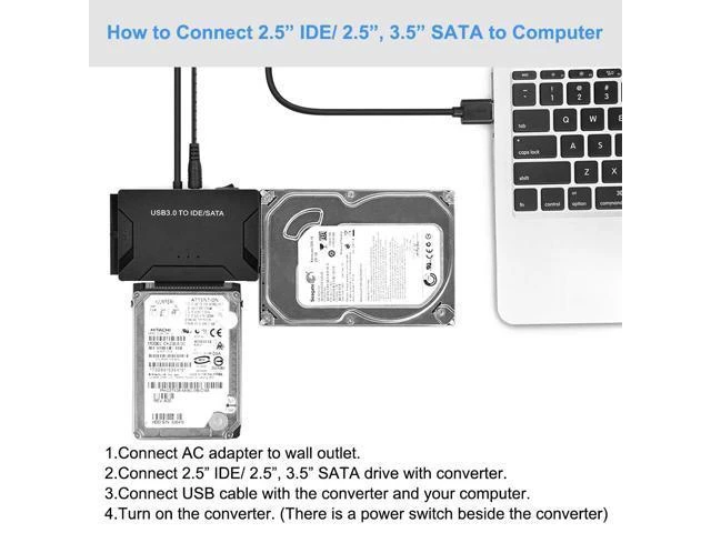 Alt view image 10 of 14 - USB 3.0 to SATA/IDE Adapter with Universal 2.5"/3.5" Hard Drive Disk Converter for HDD/SSD & IDE HDD, Support 6TB and One-Touch Backup, Include 12V 2A Power Adapter USB 3.0 Cable for Laptop giyqxHw