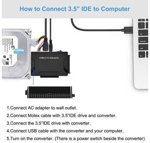 Alt view image 13 of 14 - USB 3.0 to SATA/IDE Adapter with Universal 2.5"/3.5" Hard Drive Disk Converter for HDD/SSD & IDE HDD, Support 6TB and One-Touch Backup, Include 12V 2A Power Adapter USB 3.0 Cable for Laptop giyqxHw