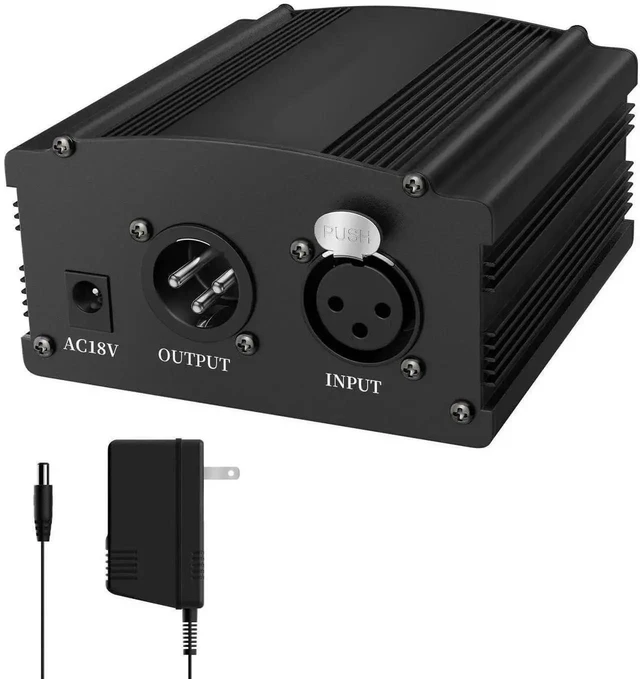Alt view image 15 of 20 - 48V Phantom Power Supply, 1-Channel Design with Adapter, Compatible with Any Condenser Microphones, Ideal for Professional Music Recording and Studio Use, Black