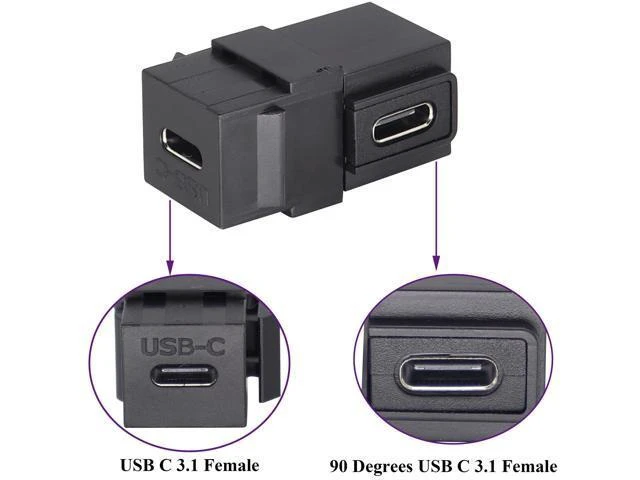 Alt view image 10 of 14 - WISDUM 90 Degree USB C 3.1 Keystone Insert Jack Connector Right Angled USB 3.1 Type-C Female to Female Keystone Insert Socket Adapter Coupler for Wall Plate Outlet Panel (90 Degree/Black/2 Pack)