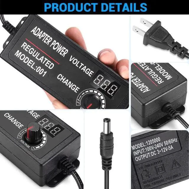 Alt view image 9 of 14 - WISDUM 3V-12V 5A 60W Adjustable Power Supply with LED Display, Variable DC 3V 5V 6V 9V 12V Universal AC/DC Adapter, 100V-240V AC to DC 3-12V Switching Power Converter Multi-Voltage Regulated Adaptor