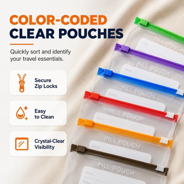 Alt view image 11 of 14 - Waterproof Pill Pouch Set with 14 Inner Bags, 2026 New A8 Waterproof Pill Organizer Set, Stores 7 to 14 Days of Medication, Crush-Resistant Shell (Green)