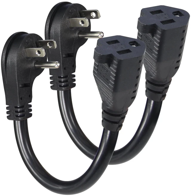 Alt view image 8 of 14 - Short Power Extension Cord - Low Profile Wall Head 6 Inch 14AWG/3C SJTW Heavy Duty Extension Cable for Indoor/Outdoor, 45-Degree Flat Plug 15A/125V 1875W NEMA 5-15P to NEMA 5-15R, Black 2-Pack
