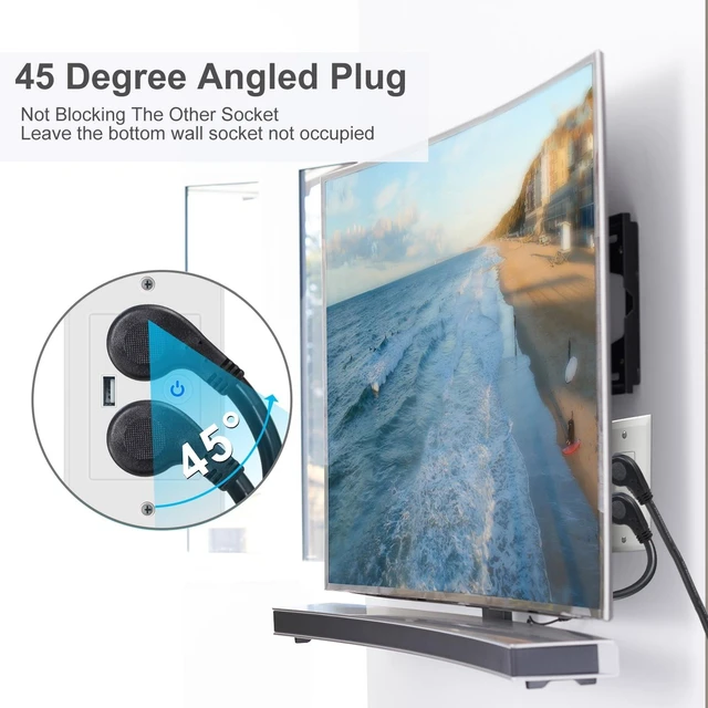 Alt view image 10 of 14 - Short Power Extension Cord - Low Profile Wall Head 6 Inch 14AWG/3C SJTW Heavy Duty Extension Cable for Indoor/Outdoor, 45-Degree Flat Plug 15A/125V 1875W NEMA 5-15P to NEMA 5-15R, Black 2-Pack