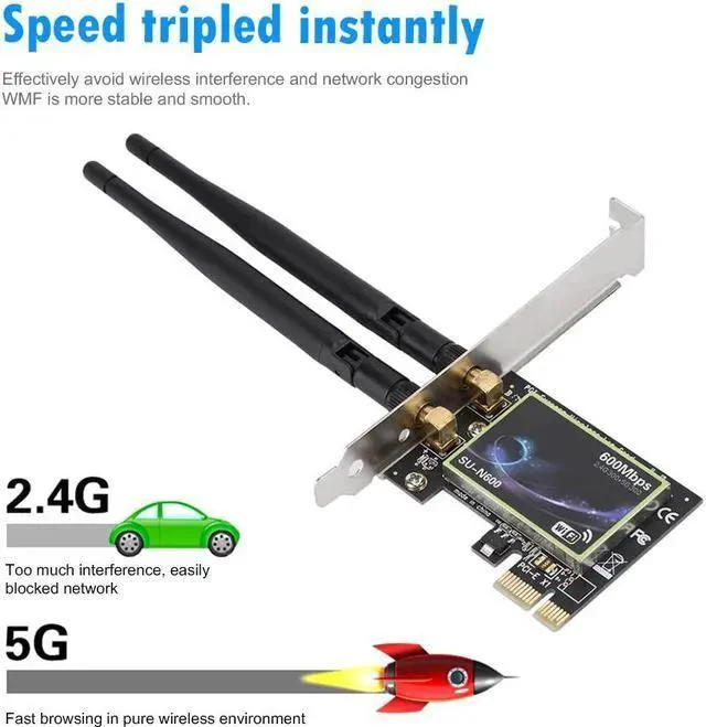 Alt view image 6 of 10 - Wireless Adapter WISDUM PCI Wifi Adapter Dual Band 600Mbps PCI-E Wireless Network Card 2.4G/5GHz PCI Express Ethernet WiFi Adapter