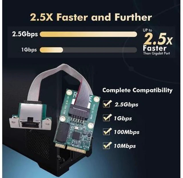 Alt view image 11 of 14 - 2.5Gbps 2500Mbps to Mini PCI-E PCI Express GBE Gigabit 1000Mbps Ethernet Network LAN Cable Adapter for Desktop Motherboard