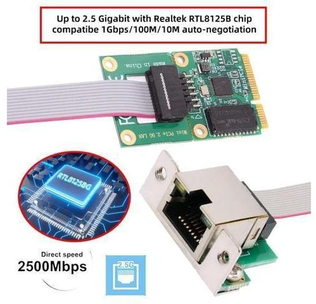 Alt view image 13 of 14 - 2.5Gbps 2500Mbps to Mini PCI-E PCI Express GBE Gigabit 1000Mbps Ethernet Network LAN Cable Adapter for Desktop Motherboard