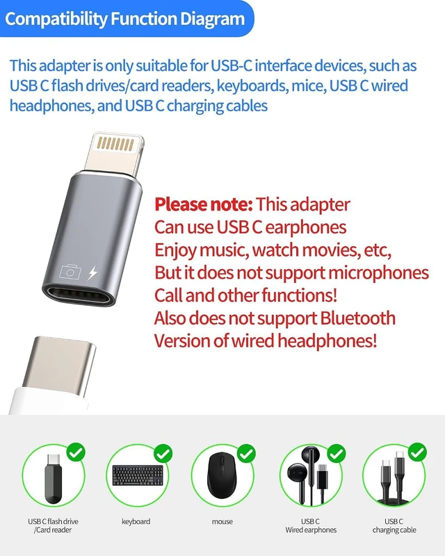 Alt view image 9 of 14 - for iPhone OTG Adapter Audio Headphone Dongle (2Pack) USB C Female to Lightning Male Charger Data Sync Converter Type-C Camera Card Reader Flash Drive Mouse Keyboard 14 13 12 Pro Max for iPad
