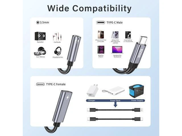Alt view image 14 of 14 - USB C to 3.5mm Female Headphone and Charger Adapter 2-in-1 Type USBC to Aux Audio Jack Hi-Res DAC Adapter and Fast Charging Dongle Cable Compatible with iPhone 16/15 Pro Max Galaxy S22 S21 S20 Pixel