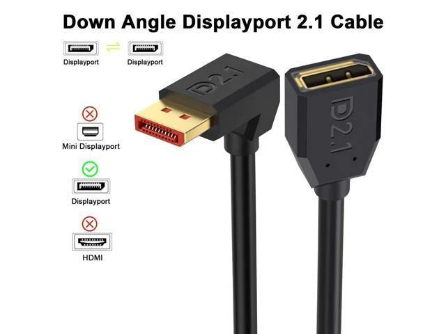 Alt view image 9 of 14 - 16K Displayport 2.1 Cable 1.5FT, 90 Degree Down Angle Displayport Extension Cable, 54Gbps DP Support for 16K@30Hz, 8K@120Hz, 4K@240Hz 165Hz, HDR, HDCP,Gaming Monitor, TV, Graphics