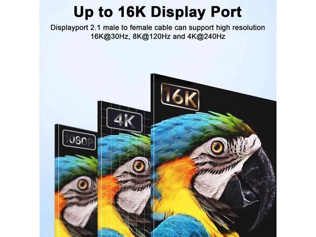 Alt view image 10 of 14 - 16K Displayport 2.1 Cable 1.5FT, 90 Degree Down Angle Displayport Extension Cable, 54Gbps DP Support for 16K@30Hz, 8K@120Hz, 4K@240Hz 165Hz, HDR, HDCP,Gaming Monitor, TV, Graphics