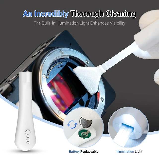 Alt view image 9 of 14 - Upgraded Camera Sensor Cleanning Kit with Bright Built in Light Cleaner Handle & 10PCS 24MM Full Frame Sensor Cleaning Swabs & Sensor Cleaning Solution for Full-Frame Sensor CCD and CMOS Sensors Clean