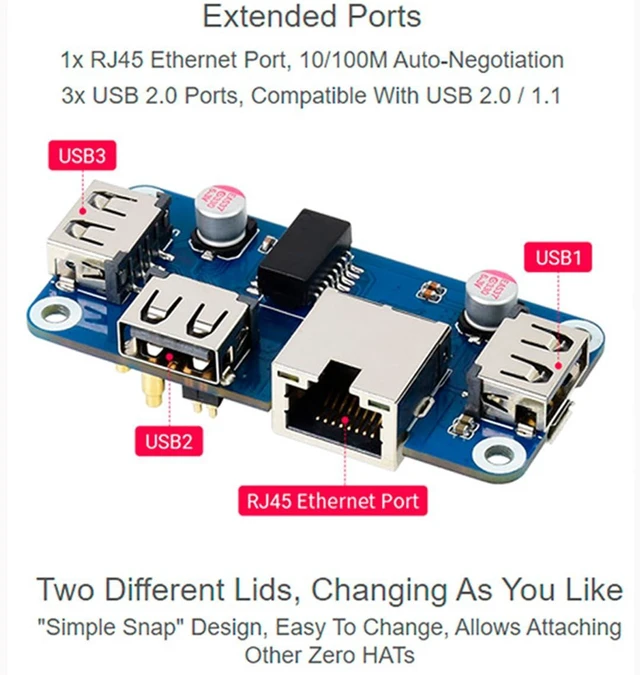Alt view image 11 of 14 - Ethernet/USB HUB Box with ABS Case for Raspberry Pi Zero 2W/ 2WH/ Zero W/Zero WH/Zero, with 1x RJ45 10/100M Ethernet Port and 3X USB 2.0 Ports Compatible with USB 2.0/1.1