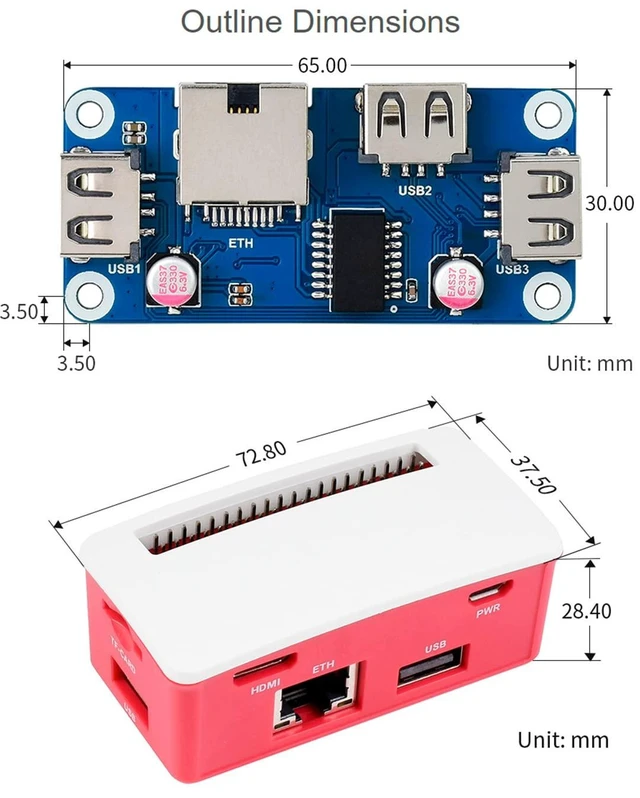 Alt view image 13 of 14 - Ethernet/USB HUB Box with ABS Case for Raspberry Pi Zero 2W/ 2WH/ Zero W/Zero WH/Zero, with 1x RJ45 10/100M Ethernet Port and 3X USB 2.0 Ports Compatible with USB 2.0/1.1
