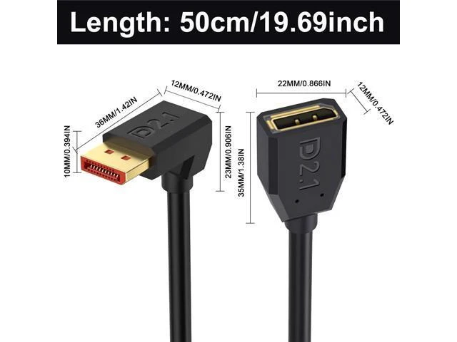 Alt view image 14 of 14 - 16K Displayport 2.1 Cable 1.5FT, 90 Degree Down Angle Displayport Extension Cable, 54Gbps DP Support for 16K@30Hz, 8K@120Hz, 4K@240Hz 165Hz, HDR, HDCP,Gaming Monitor, TV, Graphics